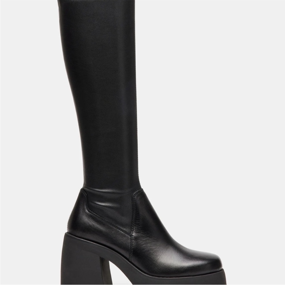 Steve Madden Wide Cafe Black Platform Heeled Boots - Berkleigh Boots